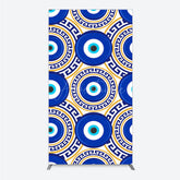 Aperturee - Aperturee Greek Evil Eye Rectangle Backdrop for Birthday Party Blue and Gold Nazar Amulet Pattern Protection Themed Photo Decor